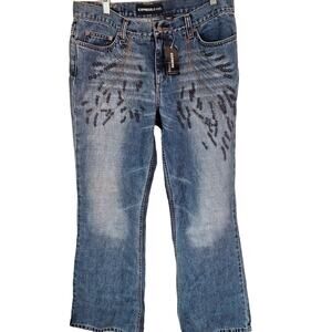 Express Beaded Bootcut Jeans Women Size 11/12 Y2k Waist 34 Boho Distressed